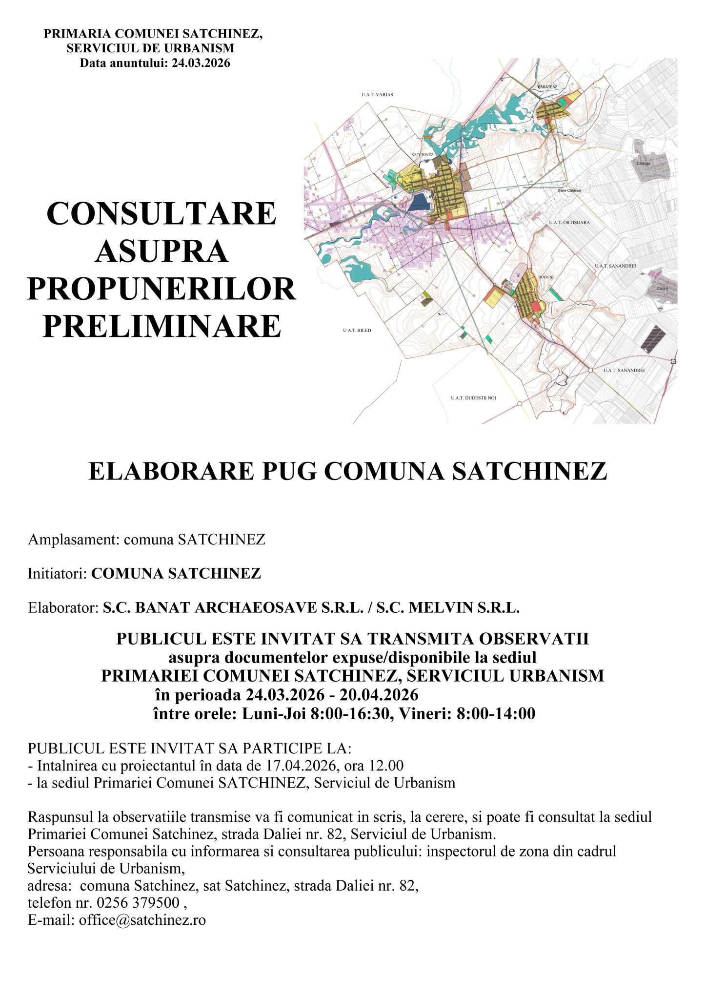 Satchinez Anunț consultare „Elaborare P.U.G. Comuna Satchinez” - Satchinez